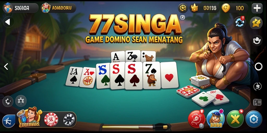 Screenshot utama 77SINGA menunjukkan gameplay Domino yang seru.