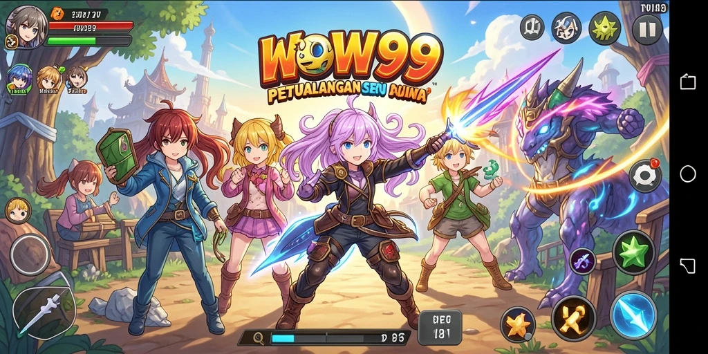 Screenshot WOW99 menampilkan aksi mendebarkan dalam dunia anime.